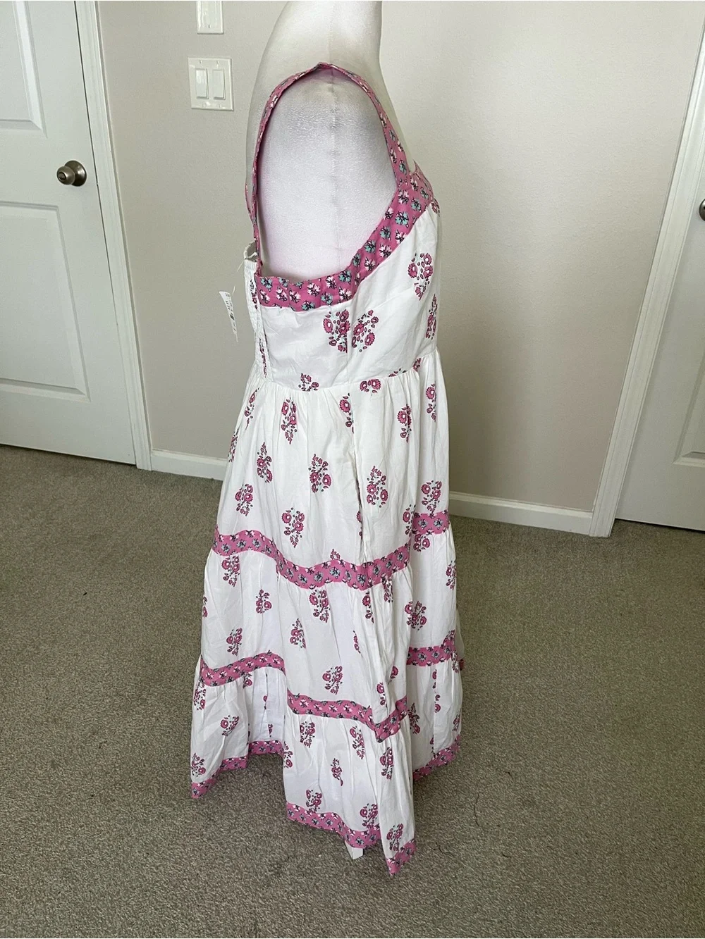 NWT J. Crew White Midi Dress with Pink Floral Trim Size 12